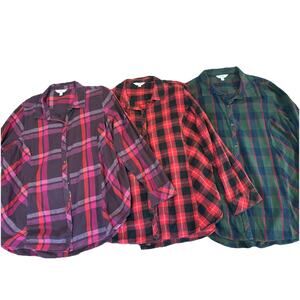 Terra & Sky Women’s Plus Plaid Shirts XL Button Front Varying Colors Lot EUC